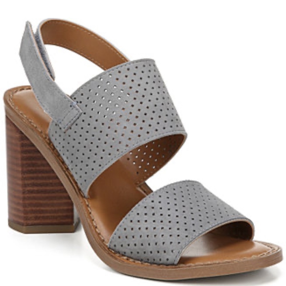 Anthropologie Franco Sarto Gray Delores Leather Heels Open Toe Shoes sz 9.5